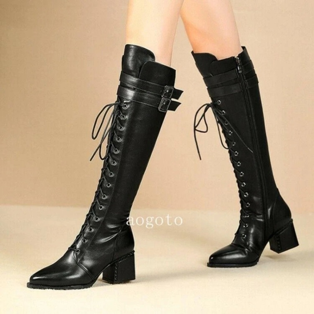 Women's Black Lace-Up Boots